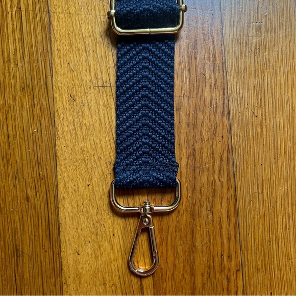 Navy Chevron Woven Crossbody Adjustable Guitar Bag Purse Strap, Gold Hardware - Picture 3 of 4